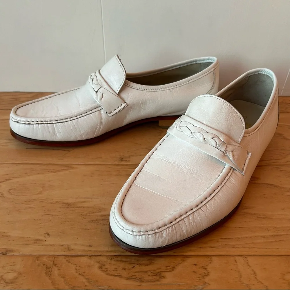 Stafford White Leather Loafer 11 EEE Slip On Shoe